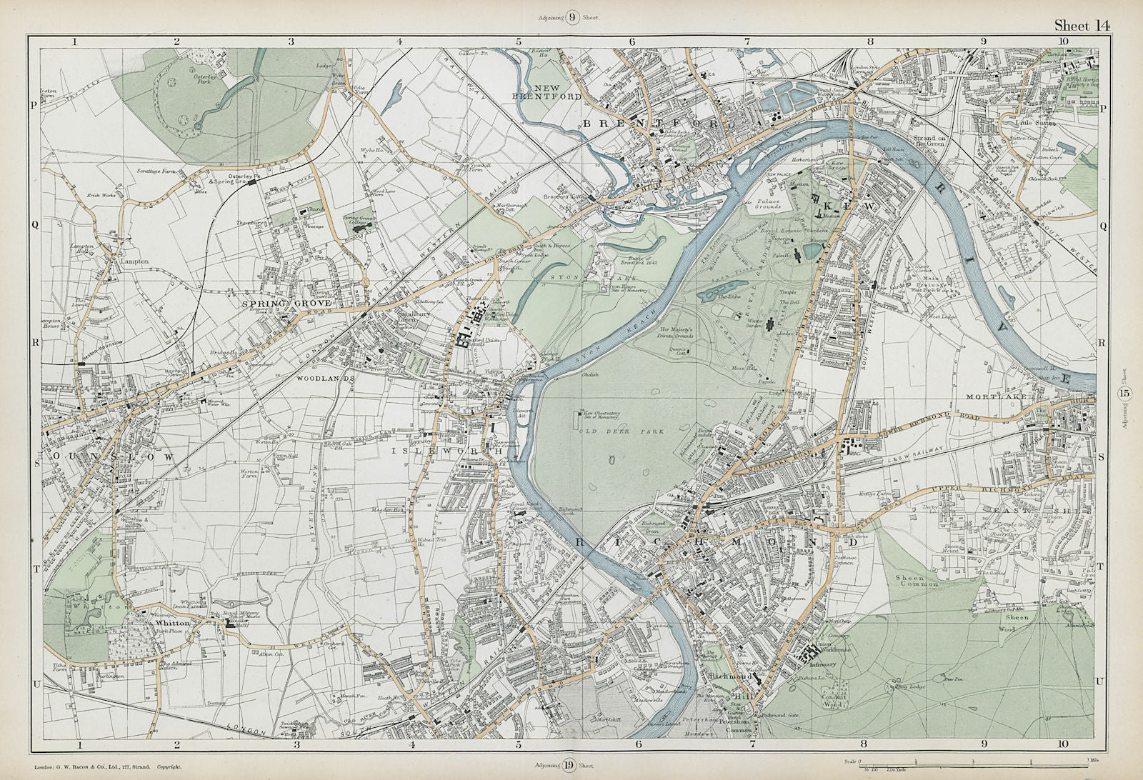 RICHMOND/HOUNSLOW Kew Isleworth Brentford Spring Grove Mortlake. BACON  1906 map